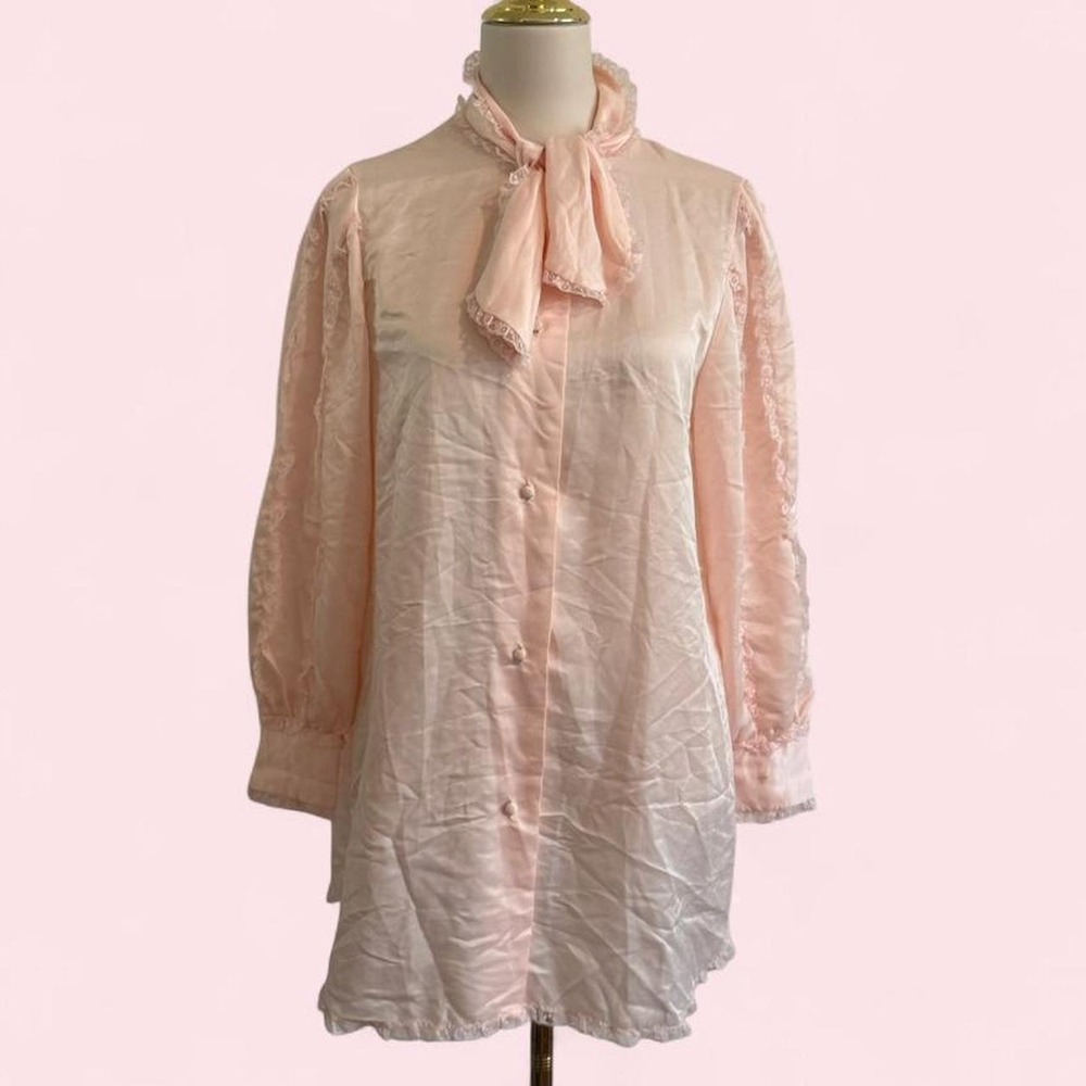 Vintage Christian Dior blush pink lace ruffle blouse